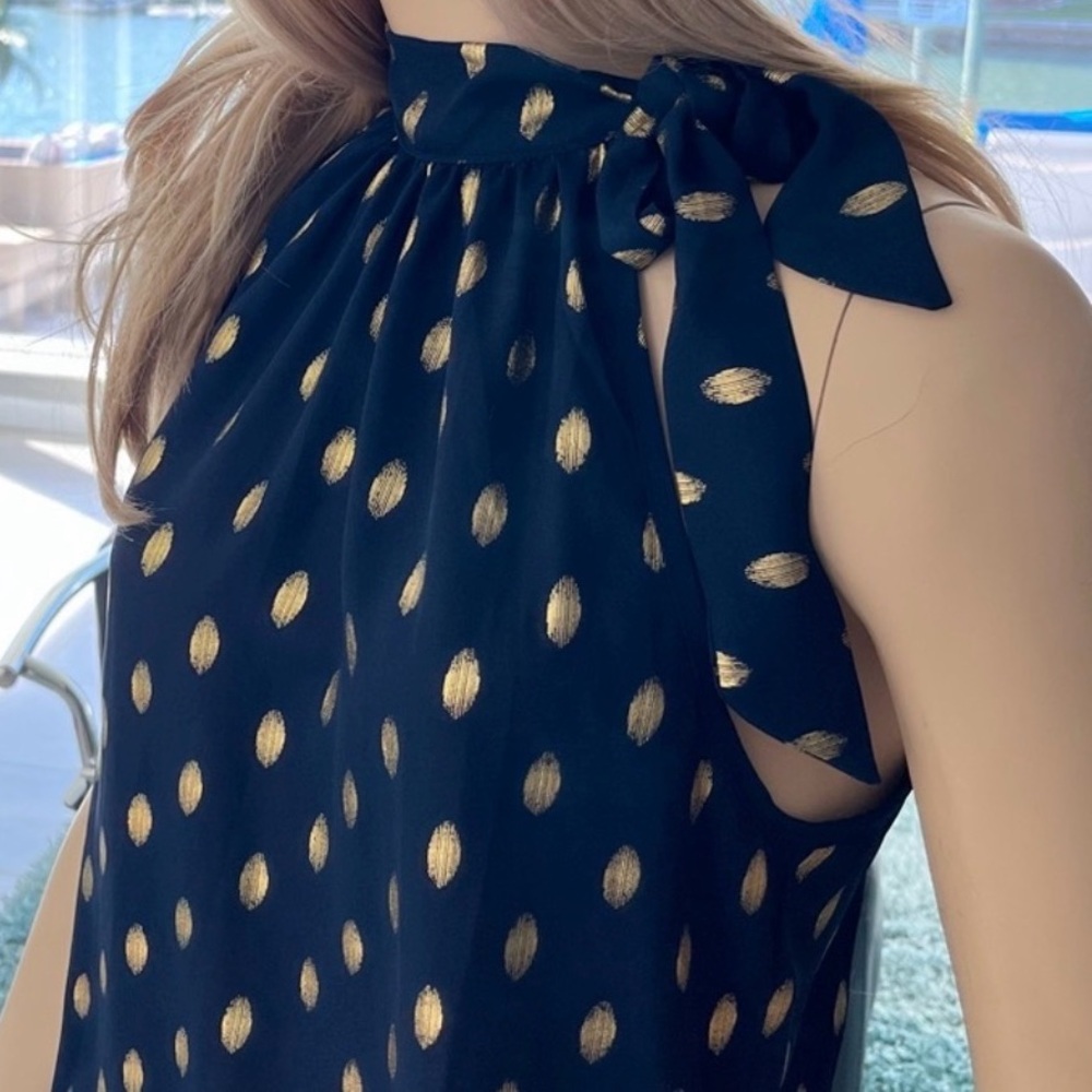 Verdusa Navy Halter top with Gold Dot Print